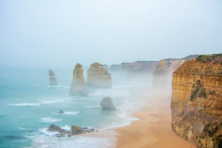 fog ocean cliff beach Australia nature The Twelve Apostles HD Desktop Wallpaper | Background Image