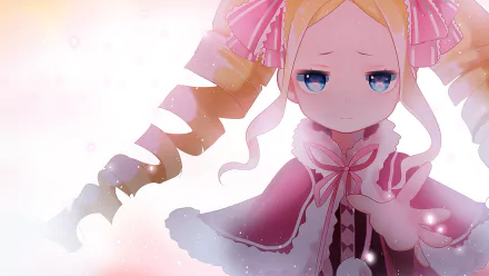 A high-definition desktop wallpaper featuring Beatrice from the anime Re:ZERO - Starting Life in Another World, showcasing her distinct look and vibrant colors.