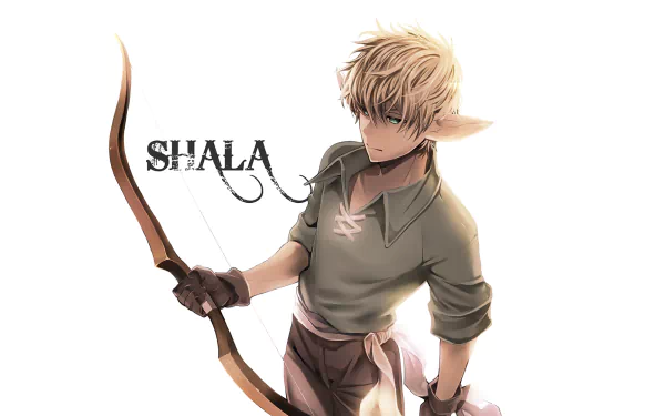 Anime-inspired HD desktop wallpaper featuring a character named Shala, depicted with a bow. The artwork captures a dynamic and engaging style from the series Drifters.
