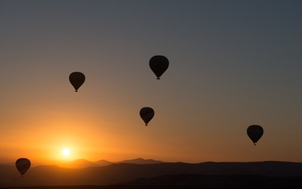 Vehicles Hot Air Balloon Sunset Horizon Sky Silhouette HD Wallpaper | Background Image