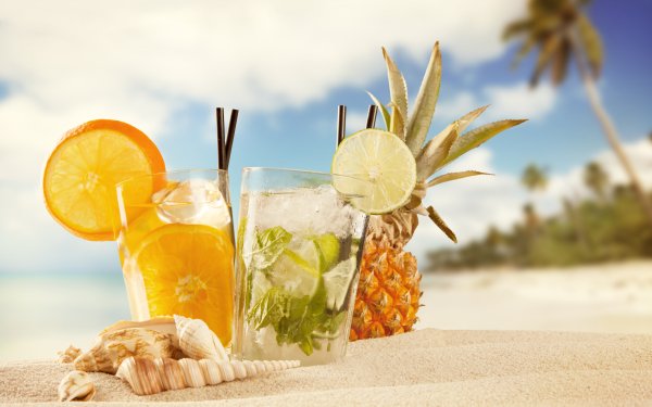 Food Cocktail Summer Sand Glass Pineapple Shell HD Wallpaper | Background Image