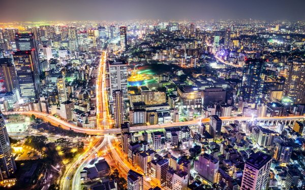 Man Made Tokyo Cities Japan City Night Cityscape Light Building Road Time-Lapse Aerial Horizon HD Wallpaper | Background Image