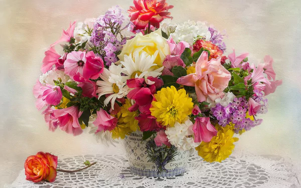 scarf vase colorful colors flower photography still life HD Desktop Wallpaper | Background Image