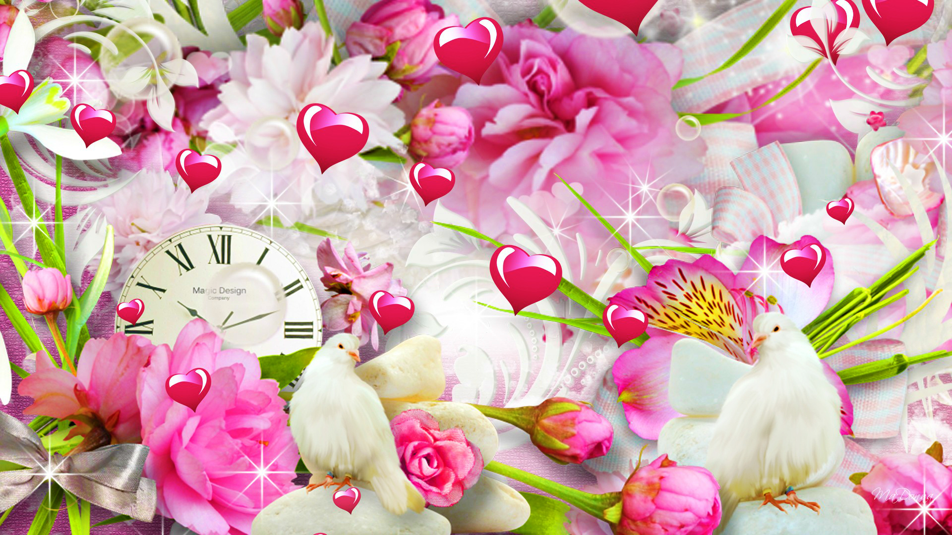 Download Hearts and Flowers HD Wallpaper | Background Image ...