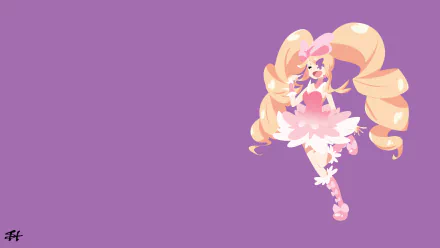 Minimalist 4K Ultra HD anime wallpaper featuring Nui Harime from Kill La Kill in soft pastel shades against a solid purple background.