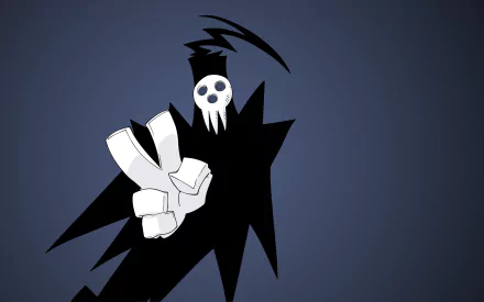 A stylish HD desktop wallpaper featuring Lord Death from the anime Soul Eater, showcasing a dynamic black silhouette with a playful peace sign gesture.