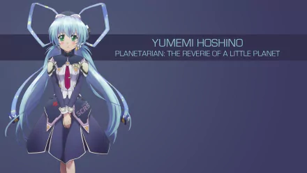 Yumemi Hoshino from Planetarian: The Reverie of a Little Planet — anime 4K Ultra HD PC desktop wallpaper showing a blue‑haired, ribboned android girl on a minimalist navy background.