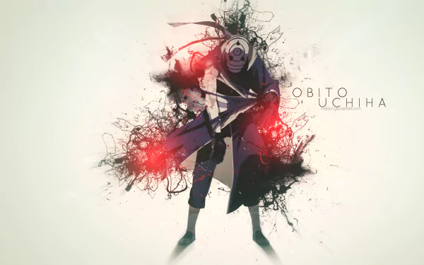 A stylized HD wallpaper featuring Obito Uchiha from the anime Naruto, showcasing dynamic colors and abstract elements that emphasize his character.