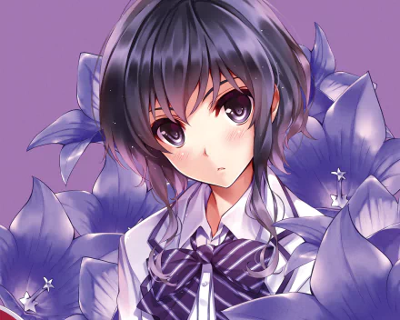 bow (Clothing) flower purple eyes purple hair short hair Michiru Hyodo Anime Saekano: How to Raise a Boring Girlfriend HD Desktop Wallpaper | Background Image