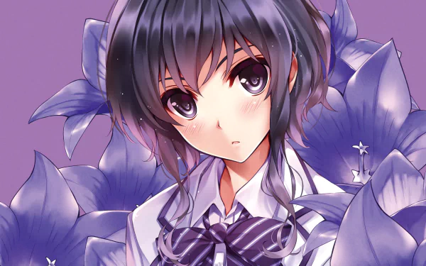 bow (Clothing) flower purple eyes purple hair short hair Michiru Hyodo Anime Saekano: How to Raise a Boring Girlfriend HD Desktop Wallpaper | Background Image