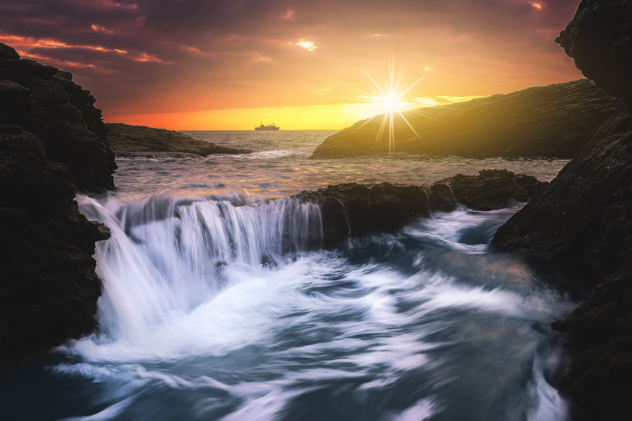 Waterfall Sunset Background Wallpaper