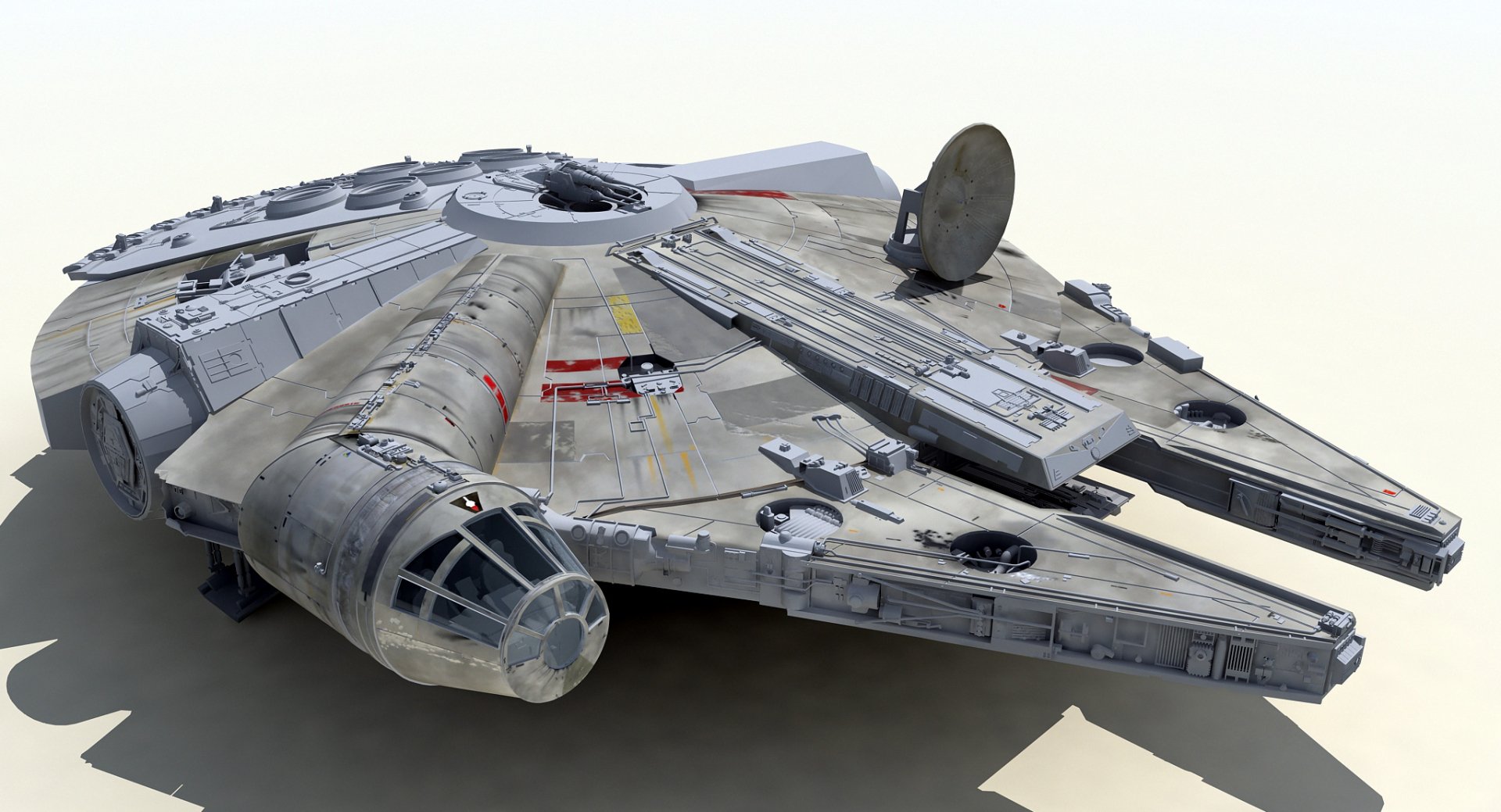 HD desktop wallpaper of the Millennium Falcon from Star Wars, showcasing a detailed, high-resolution image of the iconic sci-fi spacecraft.