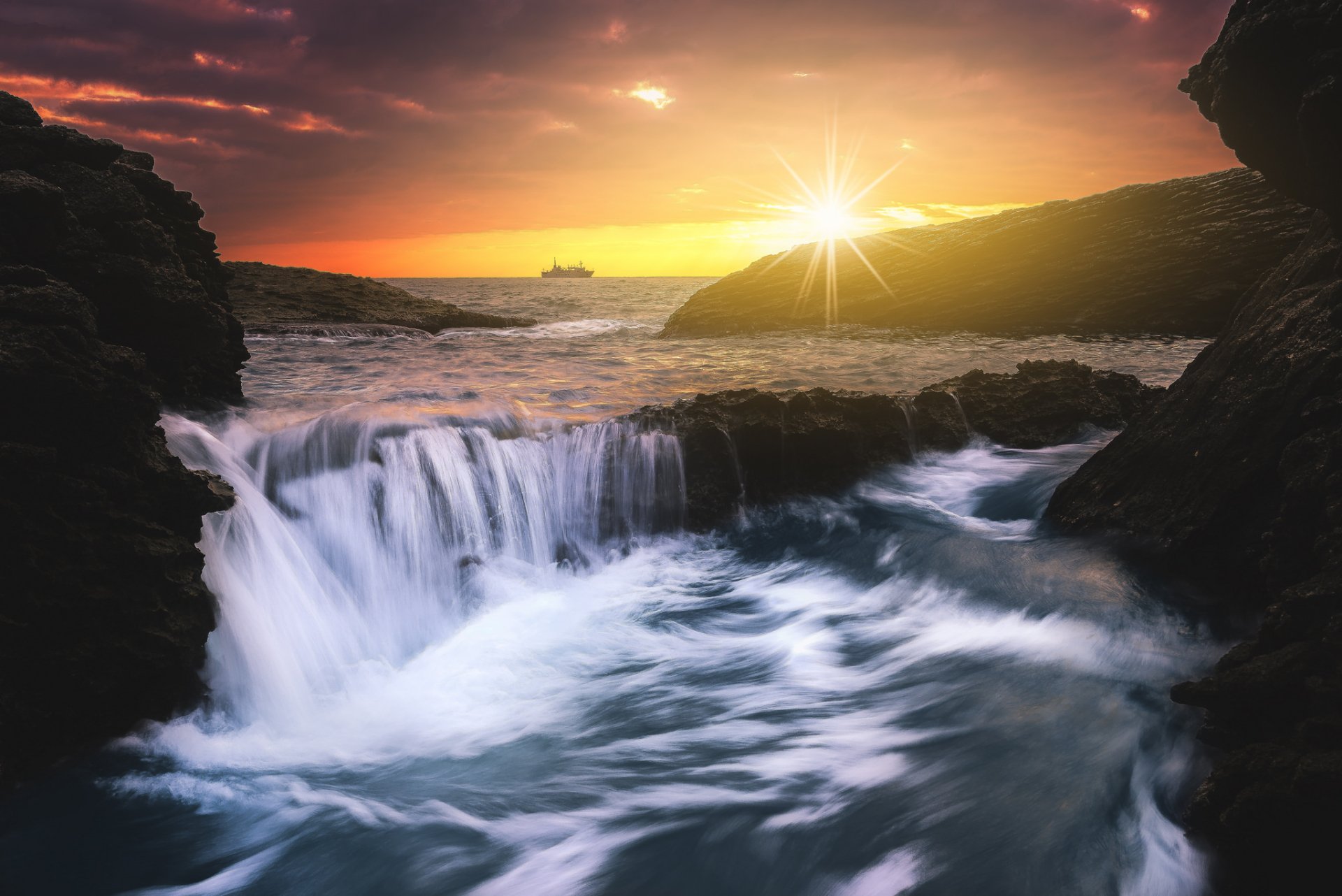 Waterfall Sunset