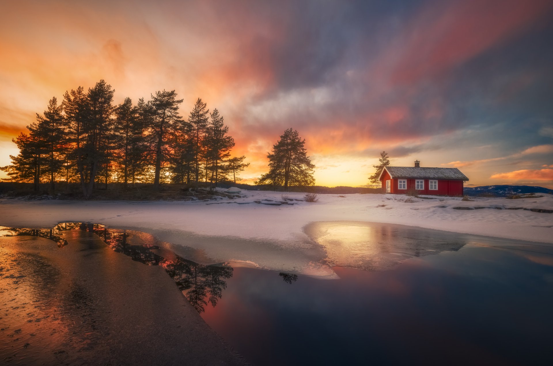 Download Norway Snow Winter Sunset Man Made House  HD Wallpaper