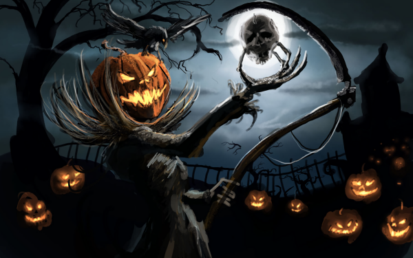 Holiday Halloween Jack-O'-Lantern Pumpkin Monster Raven Night HD Wallpaper | Background Image