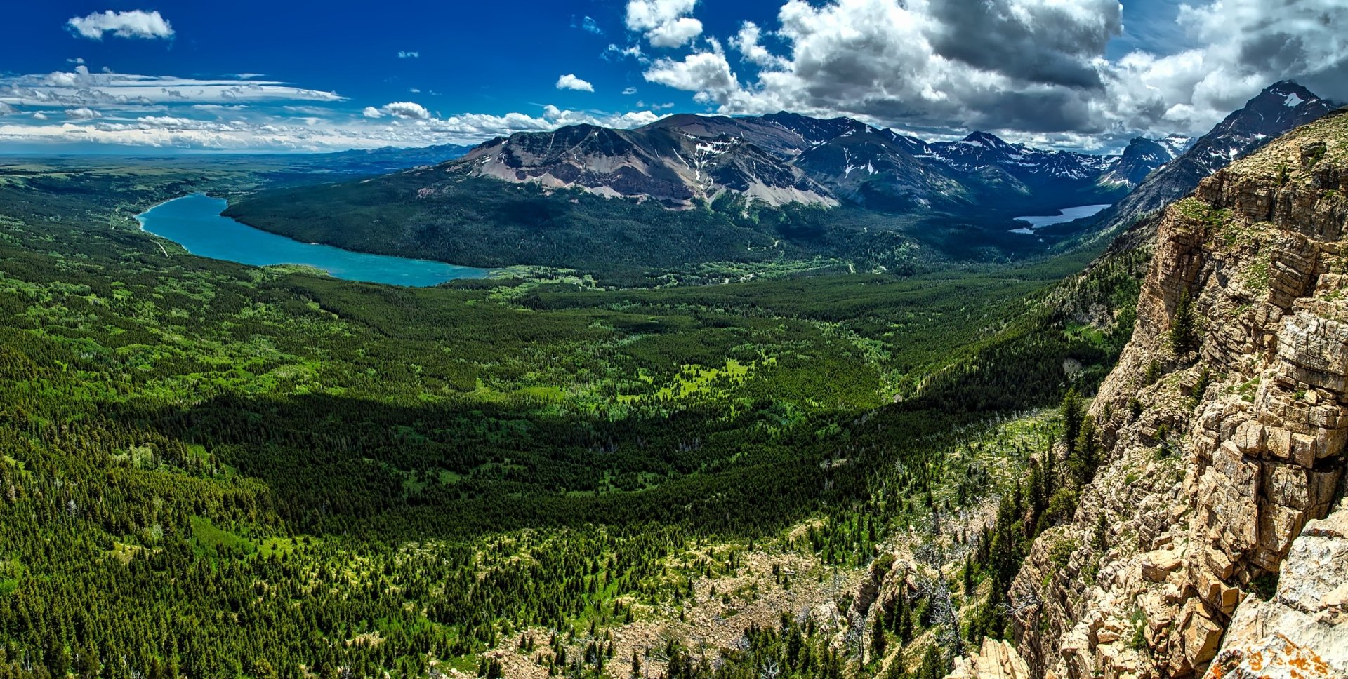 Glacier National Park Panorama: Sunny Mountain Lake & Forest Landscape ...