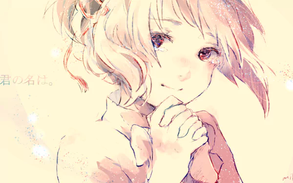 A soft and colorful illustration of Mitsuha Miyamizu from the anime Your Name. The artwork captures her delicate expression and charm, creating a serene desktop wallpaper.