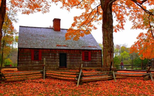 Man Made Cottage House Fall Tree Fence HD Wallpaper | Background Image