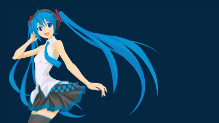 Hatsune Miku anime Vocaloid in teal twin-tails and schoolgirl outfit, dynamic pose on deep blue background — 2K Quad HD PC desktop wallpaper.