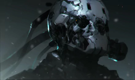 Close-up of a detailed cyborg robot with a cracked metallic face in a dark, sci-fi setting, rendered in stunning 4K Ultra HD for a PC desktop wallpaper.