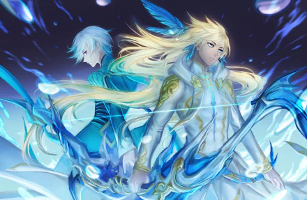 High-definition wallpaper featuring Mikleo and Sorey from Tales of Zestiria the X, showcasing vibrant colors and dynamic poses against a mystical background.