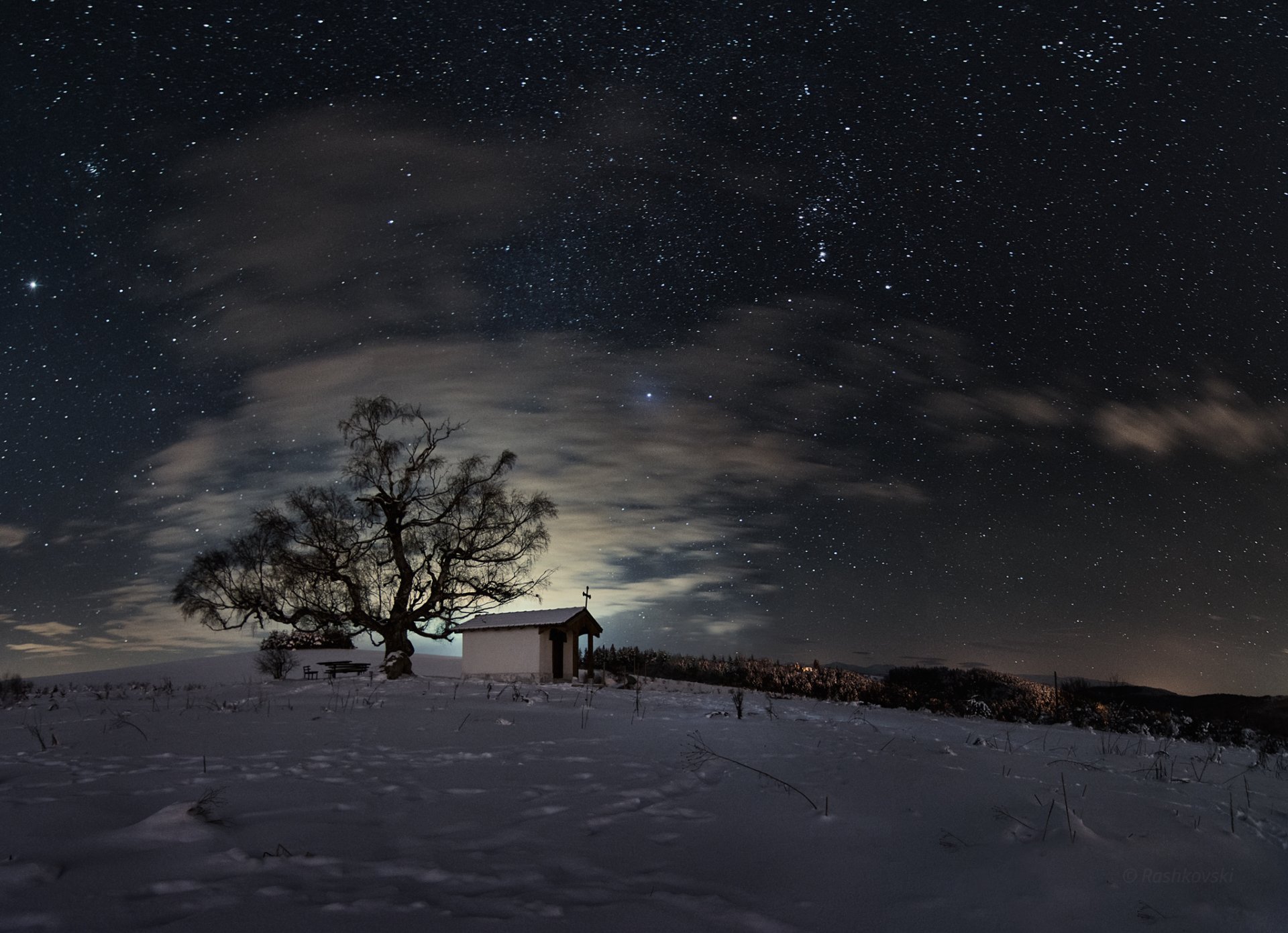 Download Star Starry Sky Sky Snow Winter Night Religious Church Winter Night Night Snow HD Wallpaper by Emil Rashkovski