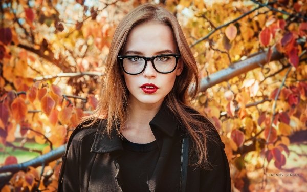 Women Model Brunette Glasses Lipstick Brown Eyes Fall HD Wallpaper | Background Image