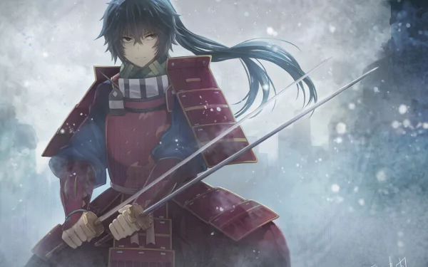 HD wallpaper featuring Soujiro from Log Horizon, displaying him in a dynamic pose with his sword, set against a misty background that enhances the anime's mystical atmosphere.