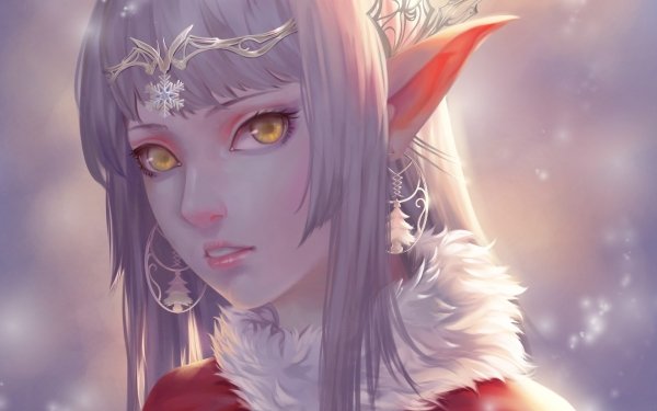Fantasy Elf Yellow Eyes Pointed Ears Face White Hair Earrings HD Wallpaper | Background Image