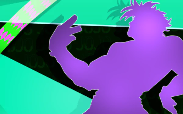 HD PC desktop wallpaper featuring a vibrant, stylized purple silhouette of Joseph Joestar from the anime JoJo's Bizarre Adventure with dynamic abstract background elements.