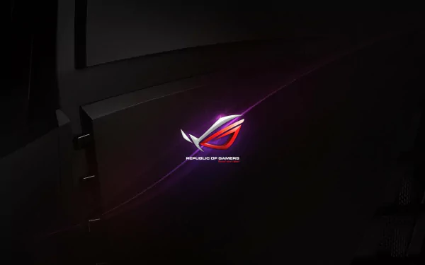 Dark-themed HD PC desktop wallpaper featuring the glowing Republic of Gamers (ROG) logo by Asus, highlighting cutting-edge technology and gaming aesthetics.