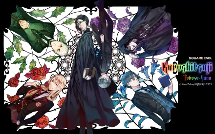 HD PC desktop wallpaper featuring characters from the anime Black Butler, showcasing an intricate design with roses and a dark, gothic aesthetic.