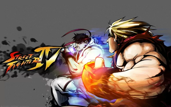 HD PC desktop wallpaper featuring dynamic characters from the Street Fighter IV video game in an intense battle pose.