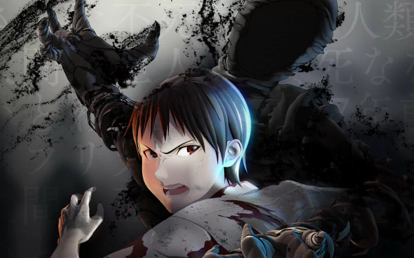 An HD wallpaper featuring Kei Nagai from the anime Ajin: Demi-Human, showcasing a tense scene with dramatic shadows and dynamic action elements.