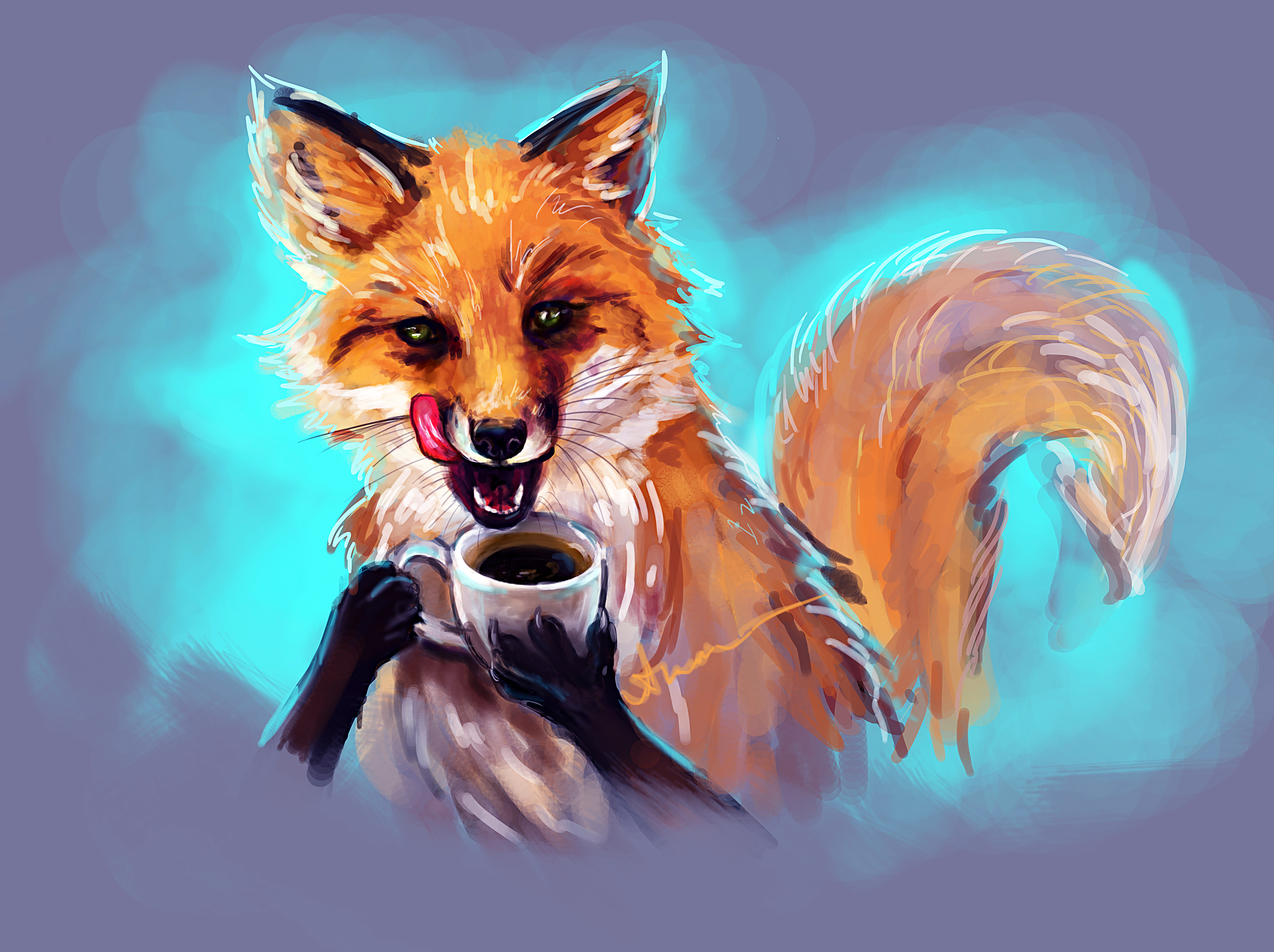 Fox drinking coffee by FoxyAnt
