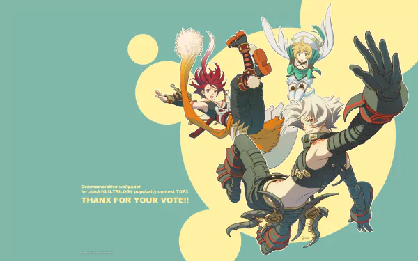 HD PC desktop wallpaper featuring vibrant anime characters from .hack//G.U., showcasing dynamic poses against a minimalist background.