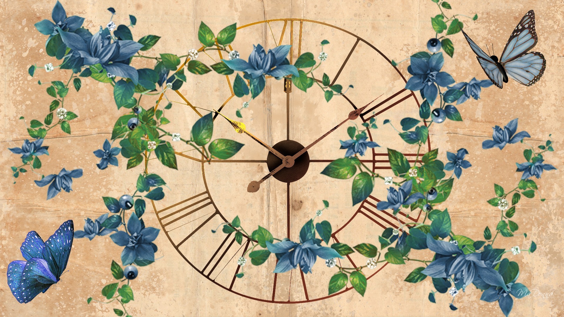 Clock with Flowers and Butterflies by MaDonna