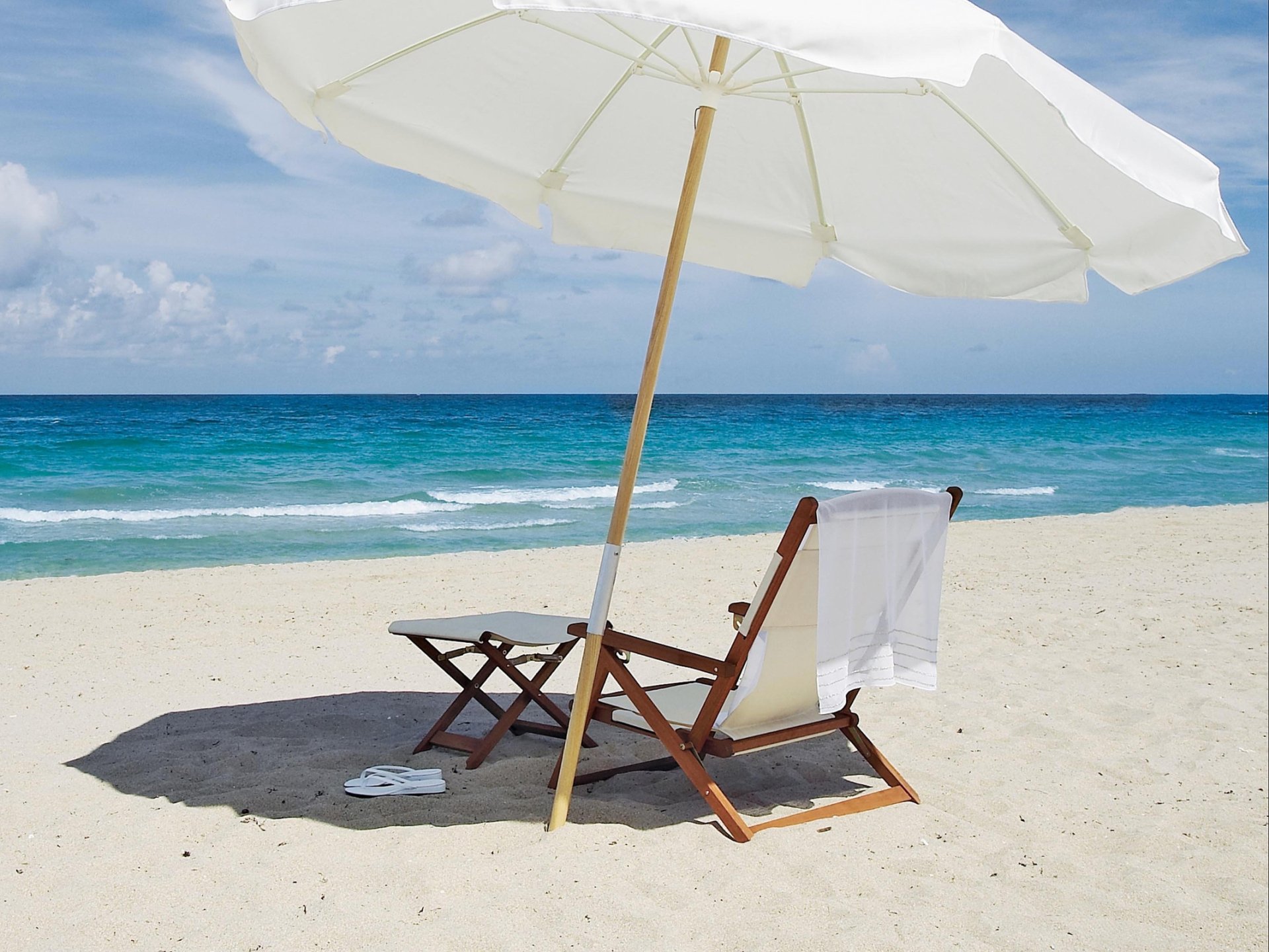 Download Sea Ocean Beach Umbrella Chair Man Made Furniture HD Wallpaper