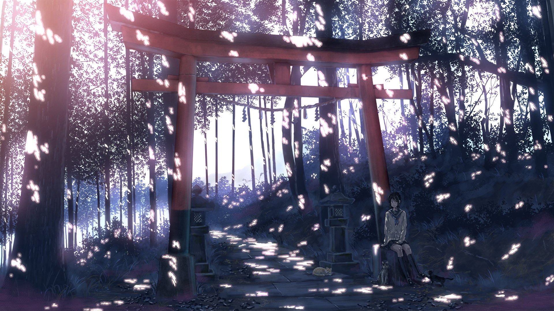 Стоки япония. Храм Микаге в Японии. Врата тории и Сакура. Лесное святилище Япония арт.