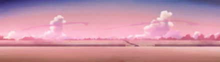 Anime-style original HD PC desktop wallpaper featuring a serene pink and purple sky over a minimalist, open landscape with distant mountains and clouds.