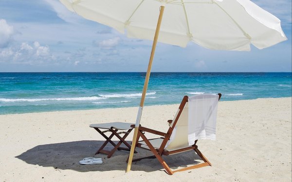 Man Made Furniture Chair Umbrella Beach Ocean Sea HD Wallpaper | Background Image