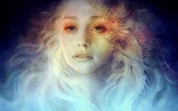 Fantasy Women Dragon Face Blonde Blue Eyes HD Wallpaper | Background Image