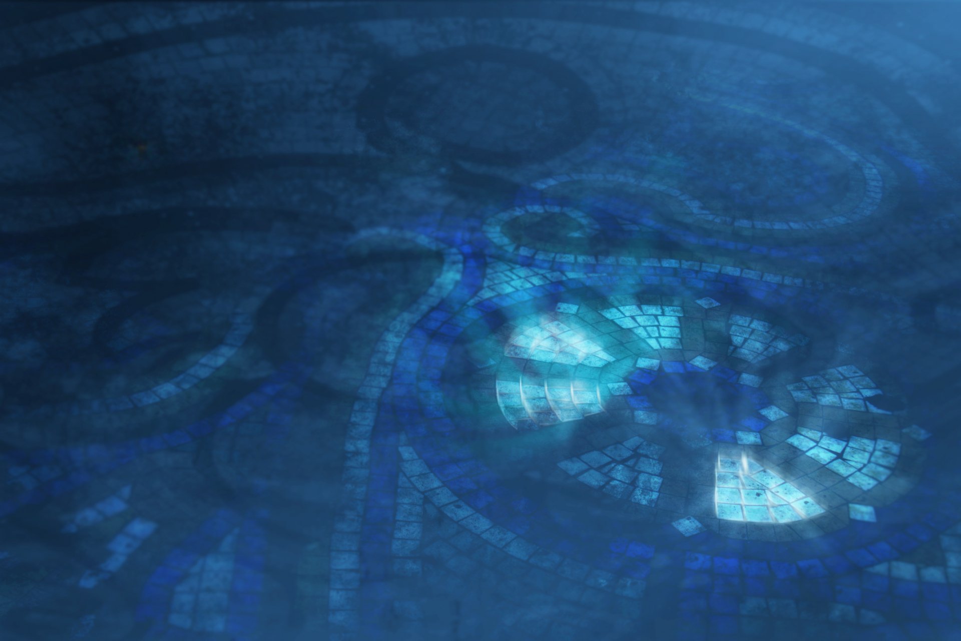 HD PC desktop wallpaper featuring a blue-toned technology-themed design with the Fedora logo subtly blended into the background.