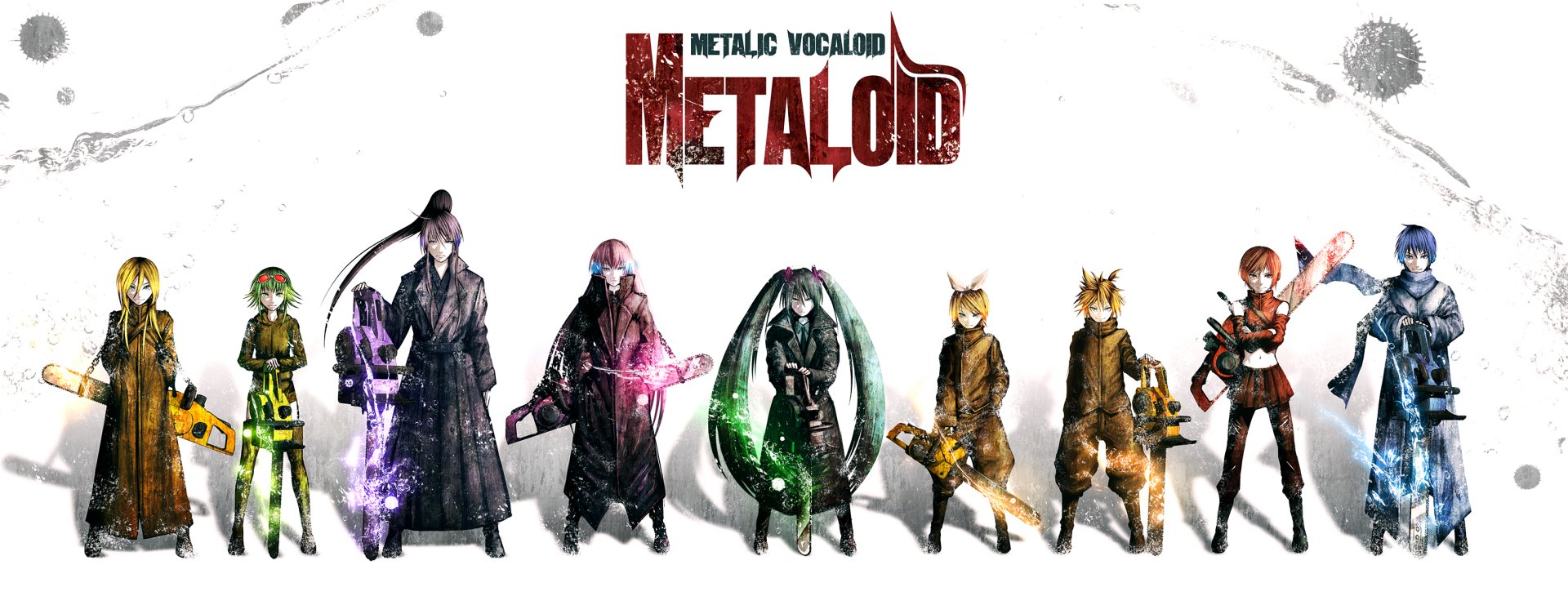 HD PC desktop wallpaper: stylized anime lineup of Vocaloid characters—Lily, GUMI, Luka Megurine, Kamui Gakupo, Kaito, Meiko, Len, Rin, and Hatsune Miku.