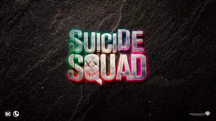 A vibrant HD wallpaper featuring the bold Suicide Squad logo against a textured black background, highlighting its connection to DC Comics and the cinematic universe.