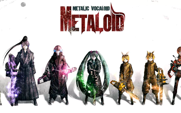 HD PC desktop wallpaper: stylized anime lineup of Vocaloid characters—Lily, GUMI, Luka Megurine, Kamui Gakupo, Kaito, Meiko, Len, Rin, and Hatsune Miku.