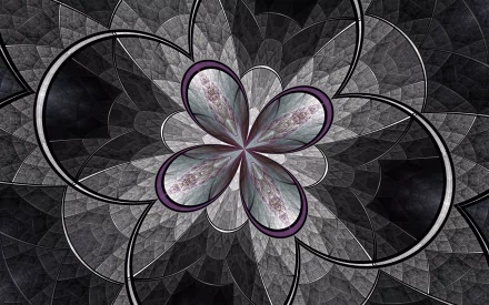 HD PC desktop wallpaper featuring a gray abstract fractal design with intricate, layered petal shapes creating a complex, symmetrical pattern.