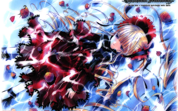 4K Ultra HD anime desktop wallpaper featuring Shinku from Rozen Maiden, showcasing her detailed red dress and blonde hair against a bright, dynamic background.