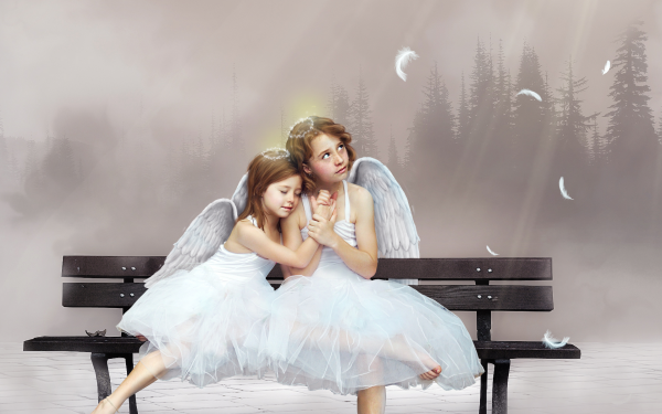 Fantasy Angel Little Girl Bench Wings White HD Wallpaper | Background Image