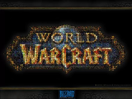 HD desktop wallpaper featuring the iconic World of Warcraft logo, creatively composed of multiple images from the game, highlighting its rich visual style and gaming legacy.